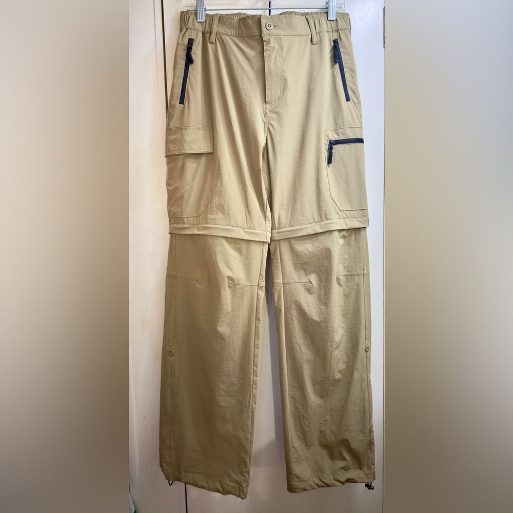 Tan Convertible Lightweight Hiking Pants from REI with Black Zippers